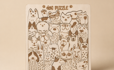 Puzzle din lemn pentru copii „Cățeluși haioși”