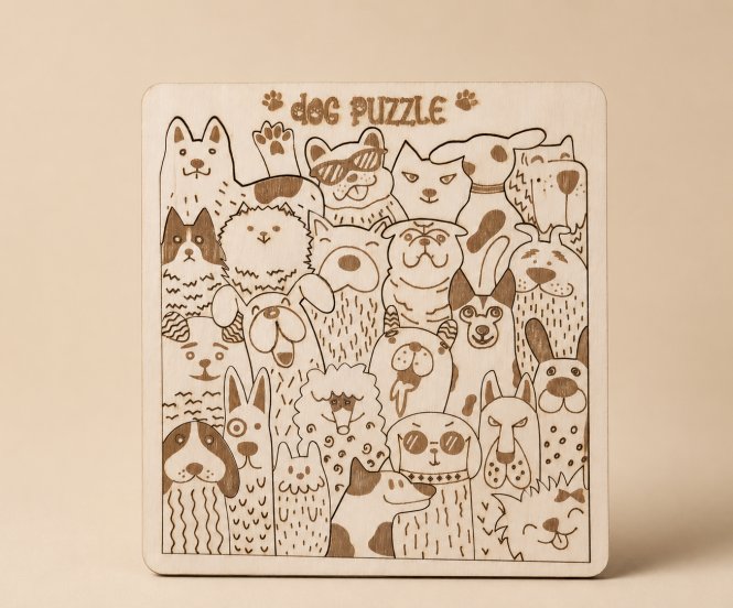Puzzle din lemn pentru copii „Cățeluși haioși”